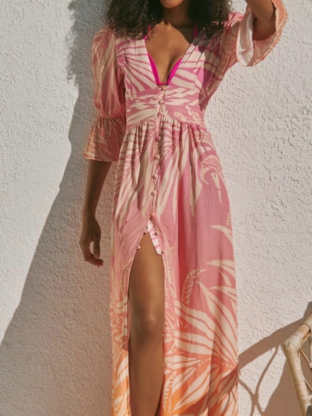Maaji Pink and Cream Tropical Print Maxi Swim Coverup